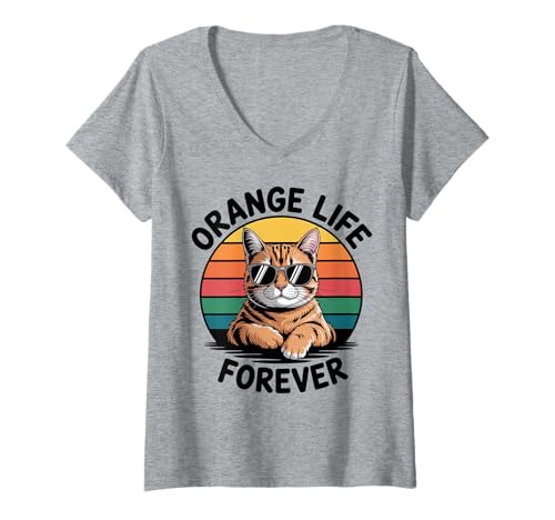 Damen Orange Life Katze Männer Frauen Kinder Geschenk T-Shirt mit V-Ausschnitt Damen Orange Life Katze Männer Frauen Kinder Geschenk T-Shirt mit V-Ausschnitt von Orange Life Forever