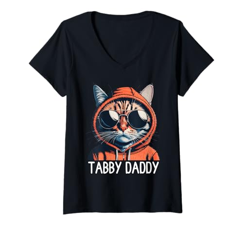 Damen Tabby Daddy Cat Dad Lustige Grafik, Orange Tabby Cat Lover T-Shirt mit V-Ausschnitt Damen Tabby Daddy Cat Dad Lustige Grafik, Orange Tabby Cat Lover T-Shirt mit V-Ausschnitt von Orange Tabby Cat Dad