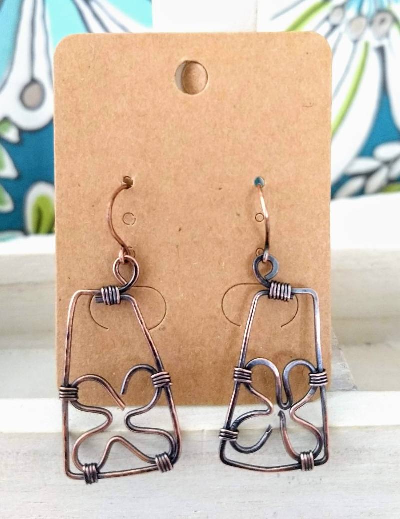 Antik Kupfer Blumen Ohrringe Draht Gewickelt Baumeln Schmuck von OrangeKnot