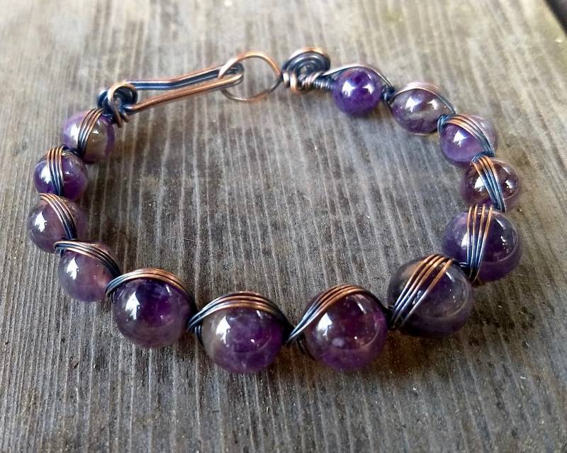 Oxidierter Kupferdraht Gewickelt Amethyst Perlen Armband von OrangeKnot