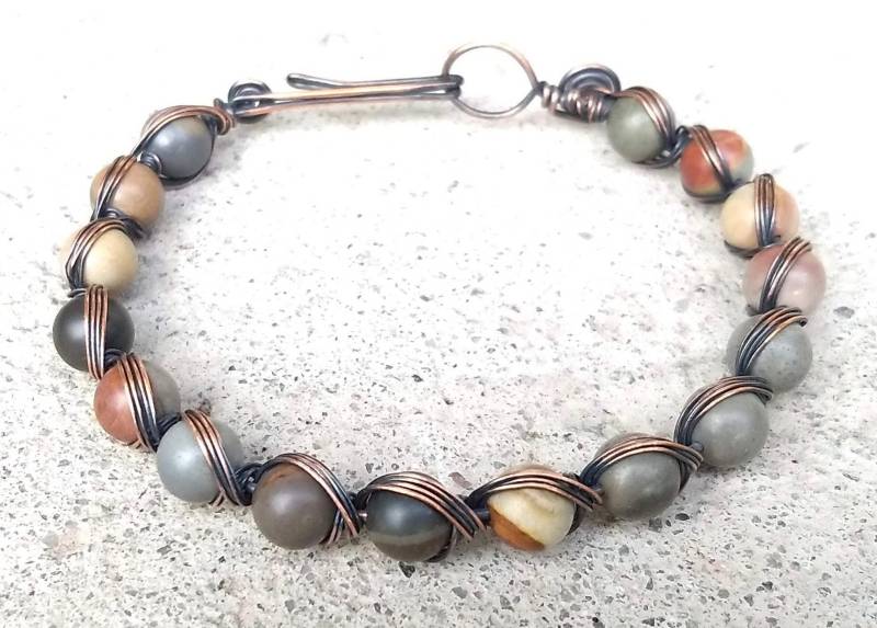 Ozean Achat Kupferdraht Gewickelt Armband Personalisierter Edelstein Armreif von OrangeKnot