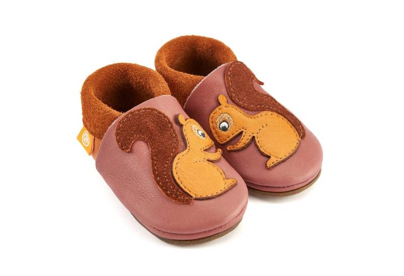 Orangenkinder® Eichhörnchen mit Sohle Kinder Hausschuh pflanzlich gegerbtes Leder, Made in Germany, Kindergartenschuh von Orangenkinder®