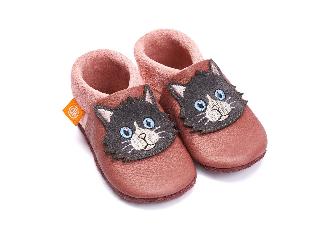 Orangenkinder® Mia die Katze Krabbelschuh pflanzlich gegerbtes Leder, Made in Germany, atmungsaktiv von Orangenkinder®
