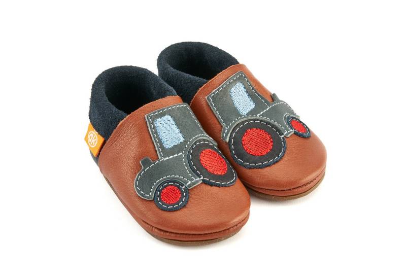 Orangenkinder® Trecker mit Sohle Kinder Hausschuh pflanzlich gegerbtes Leder, Made in Germany, Kindergartenschuh von Orangenkinder®