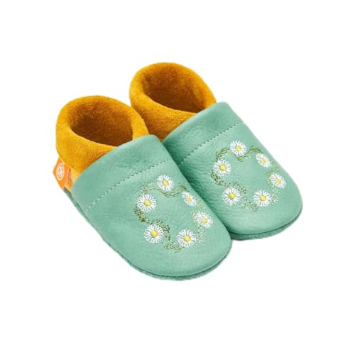 Orangenkinder Baby Mädchen Leder Hauschuh Bella das Gänseblümchen in grün, Kleidergröße:24, Farbe:Grün (Green) von Orangenkinder