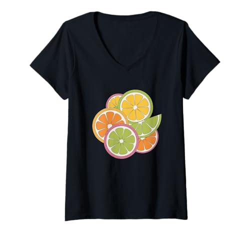 Damen Orangen Lemons Fun Citrus Sommergelb Orange Grün T-Shirt mit V-Ausschnitt Damen Orangen Lemons Fun Citrus Sommergelb Orange Grün T-Shirt mit V-Ausschnitt von Oranges Lemons Fun Citrus Summer Yellow Orange