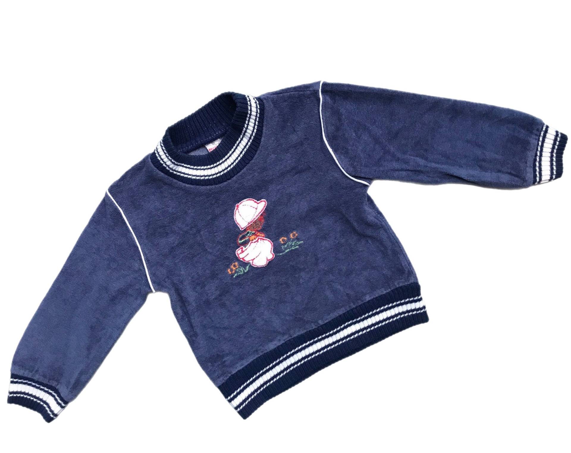 Navy Blau Vintage 1970Er Jahre Baby Velour Sweatshirt Pullover Mädchen Junge 9-12 Monate 12-18 Retro von OrangesandLemonsJnr