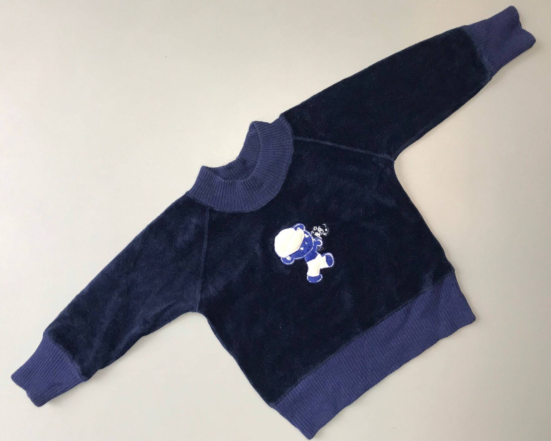 Navy Blau Vintage 1970Er Jahre Baby Velour Sweatshirt Pullover Teddybär Mädchen Junge 9-12 Monate Retro von OrangesandLemonsJnr