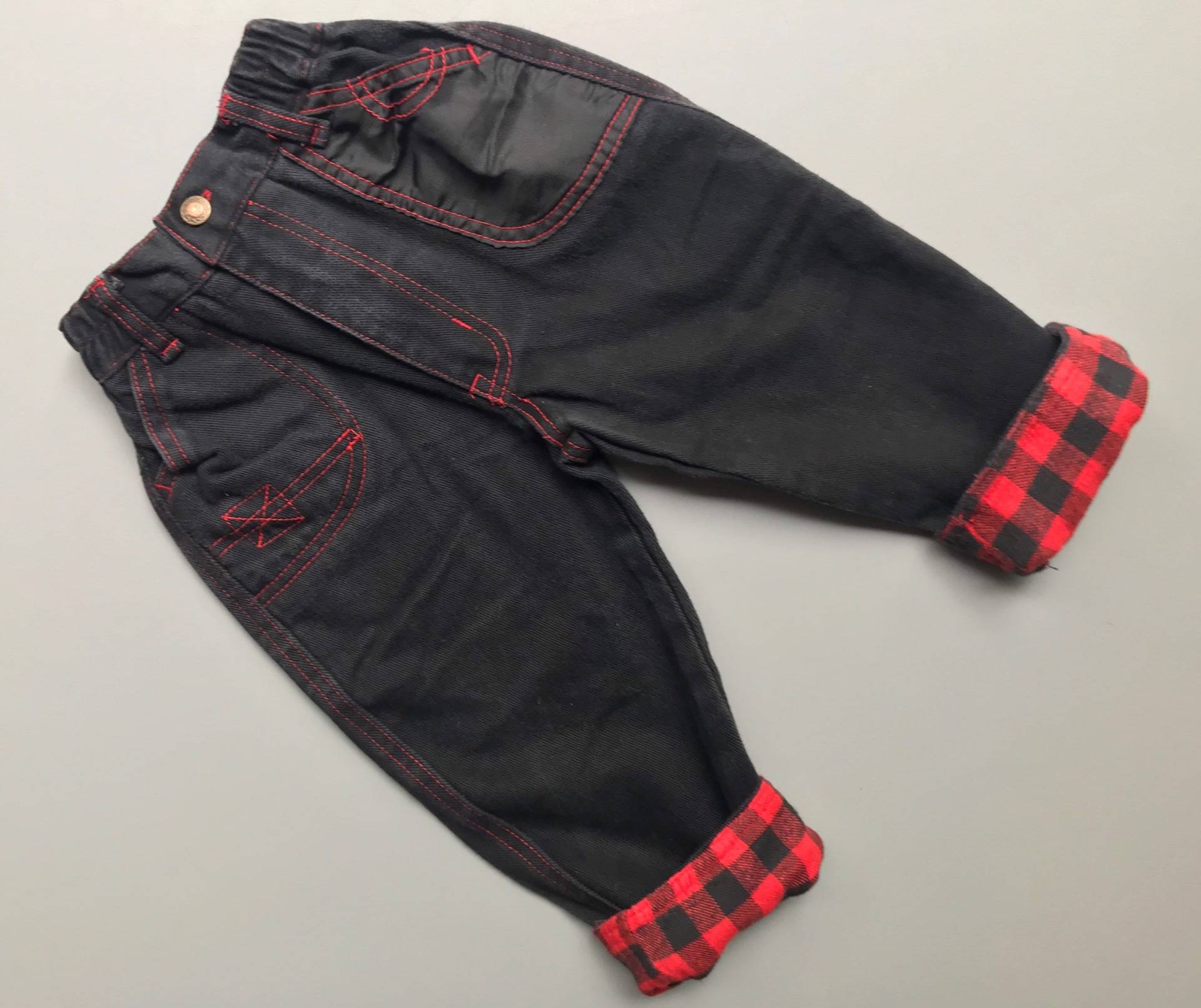 Schwarze Jeans Baby Junge 12-18 Monate 1990Er Jahre Mädchen Kariert Turn Ups Jeanshose Hose von OrangesandLemonsJnr