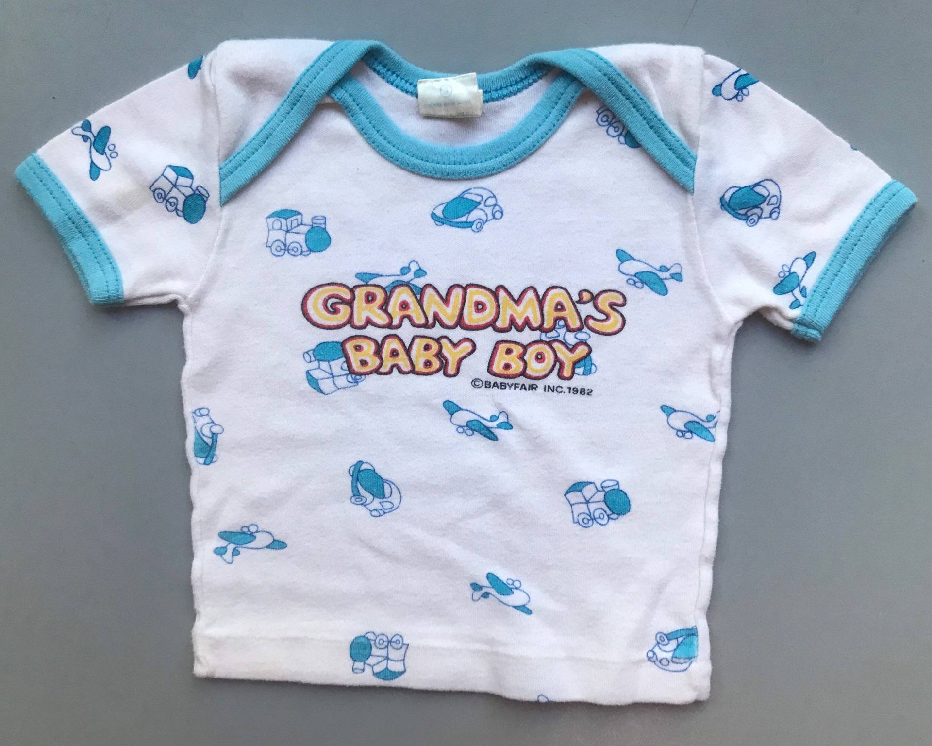 Vintage 1980Er Omas Baby Junge T-Shirt Hell 0-3 Monate 3-6 Blau Neues Geschenk von OrangesandLemonsJnr
