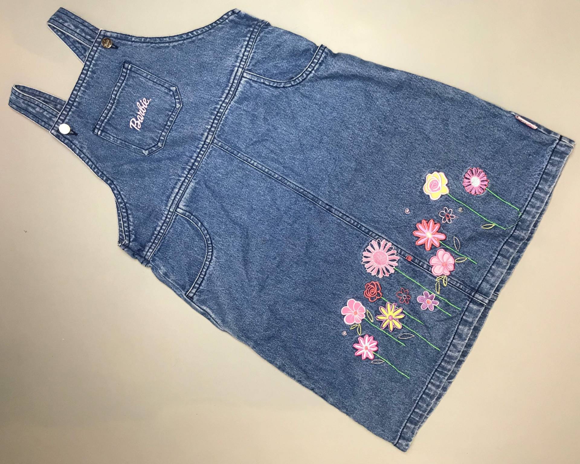 Vintage 1990Er Barbie Jeanskleid Mädchen 7-8 Jahre Retro Pullover Blau Bestickt Floral von OrangesandLemonsJnr