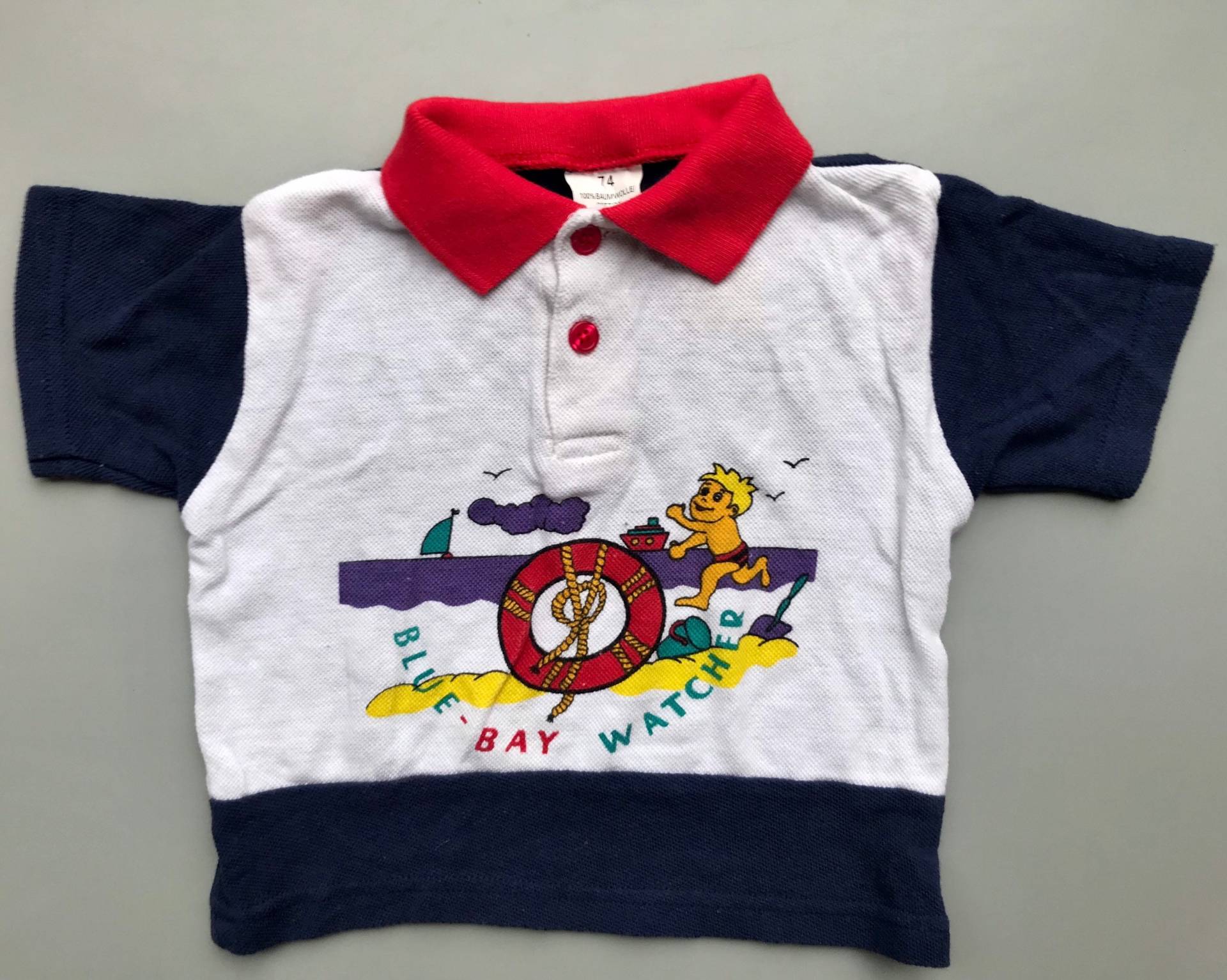 Vintage 1990Er Farbblock Poloshirt Junge Baby Mädchen 6-9 Monate Blau Rot Kurzarm von OrangesandLemonsJnr