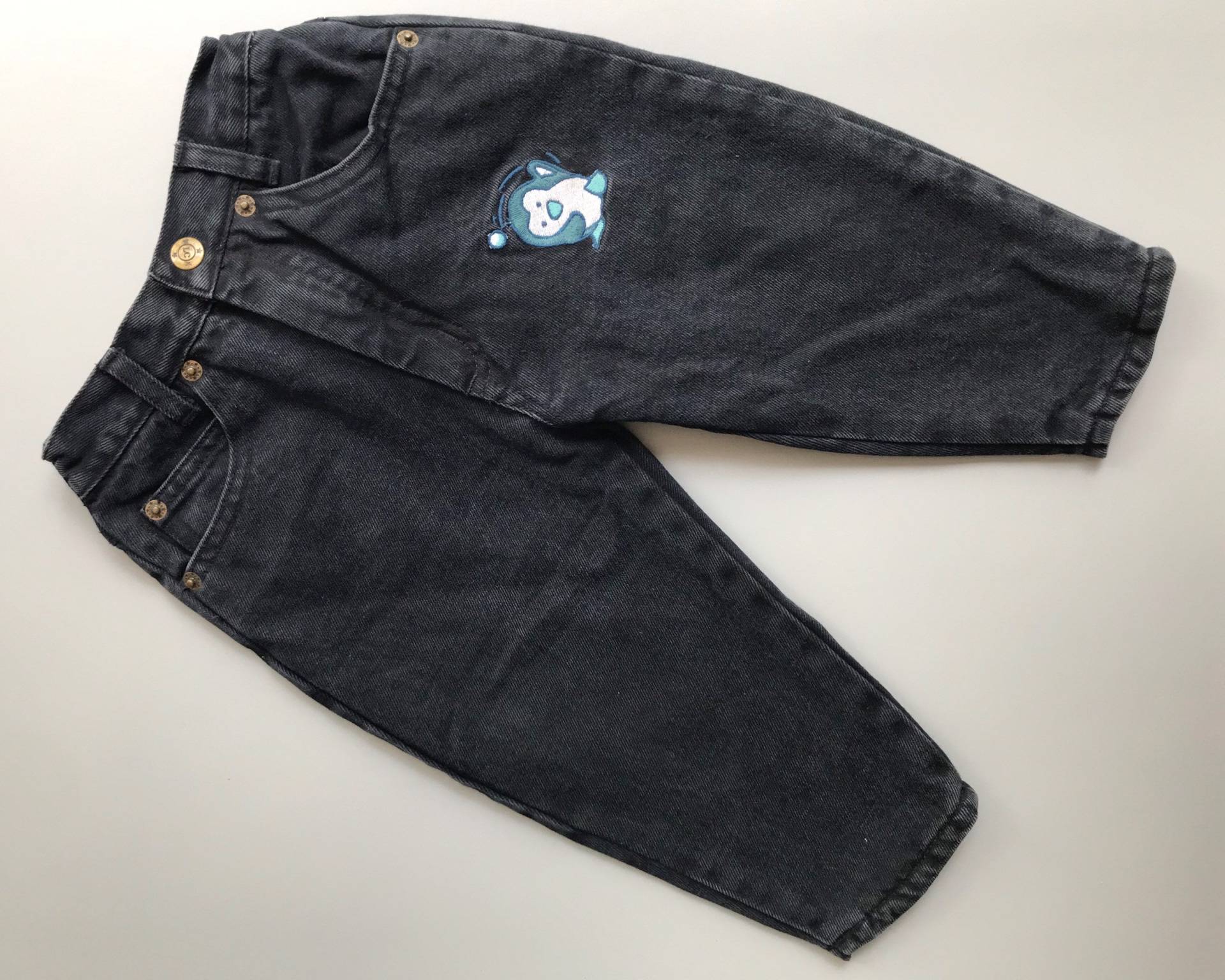 Vintage 1990Er Jahre Schwarze Jeans Bestickte Pinguin Baby Jungen Mädchen Jeanshose 6-9 Monate Retro Hose Winter Gefüttert Warm Thermo von OrangesandLemonsJnr