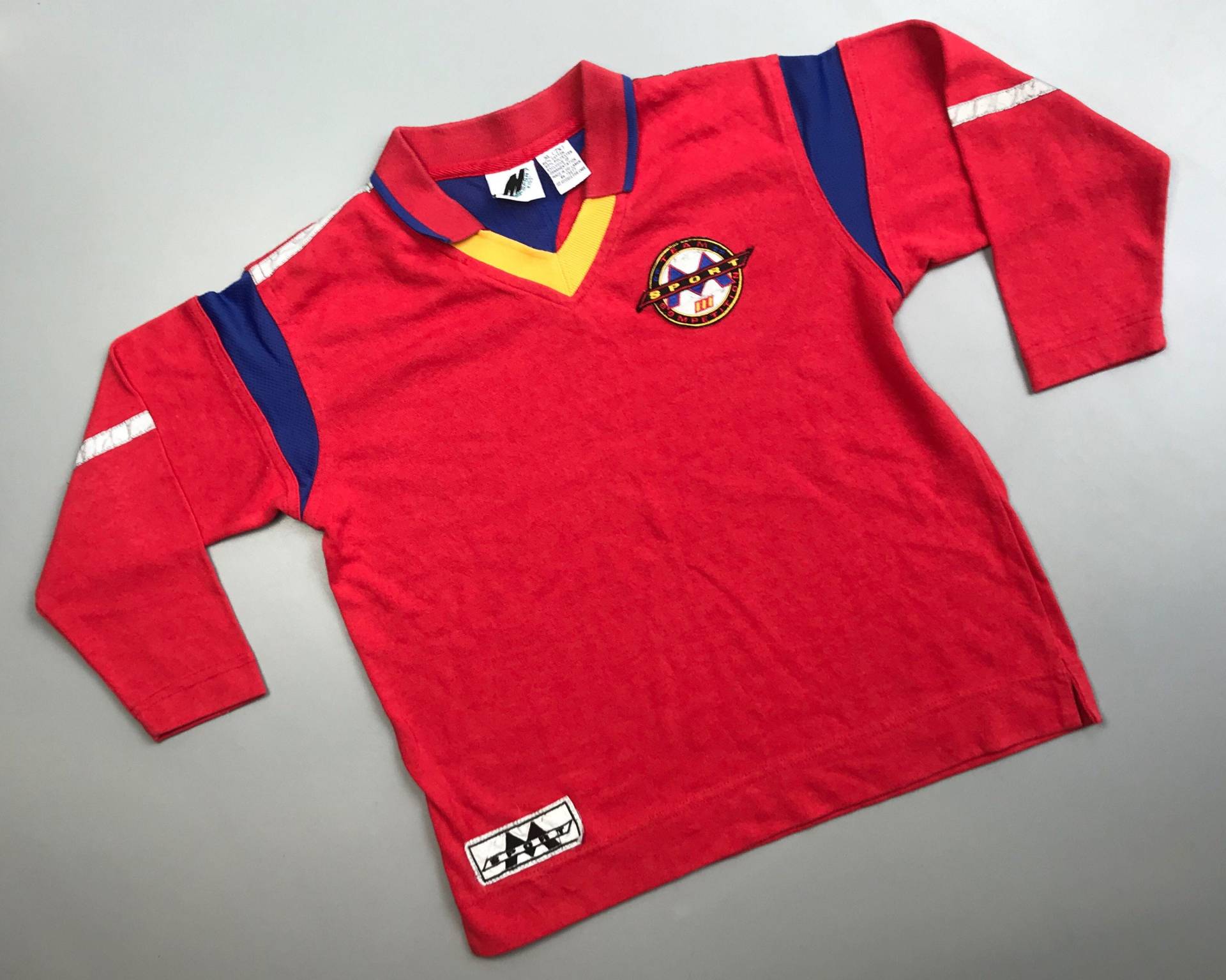 Vintage 1990Er Kinder Poloshirt Junge 7-8 Jahre Retro Rot Blau Langarm von OrangesandLemonsJnr