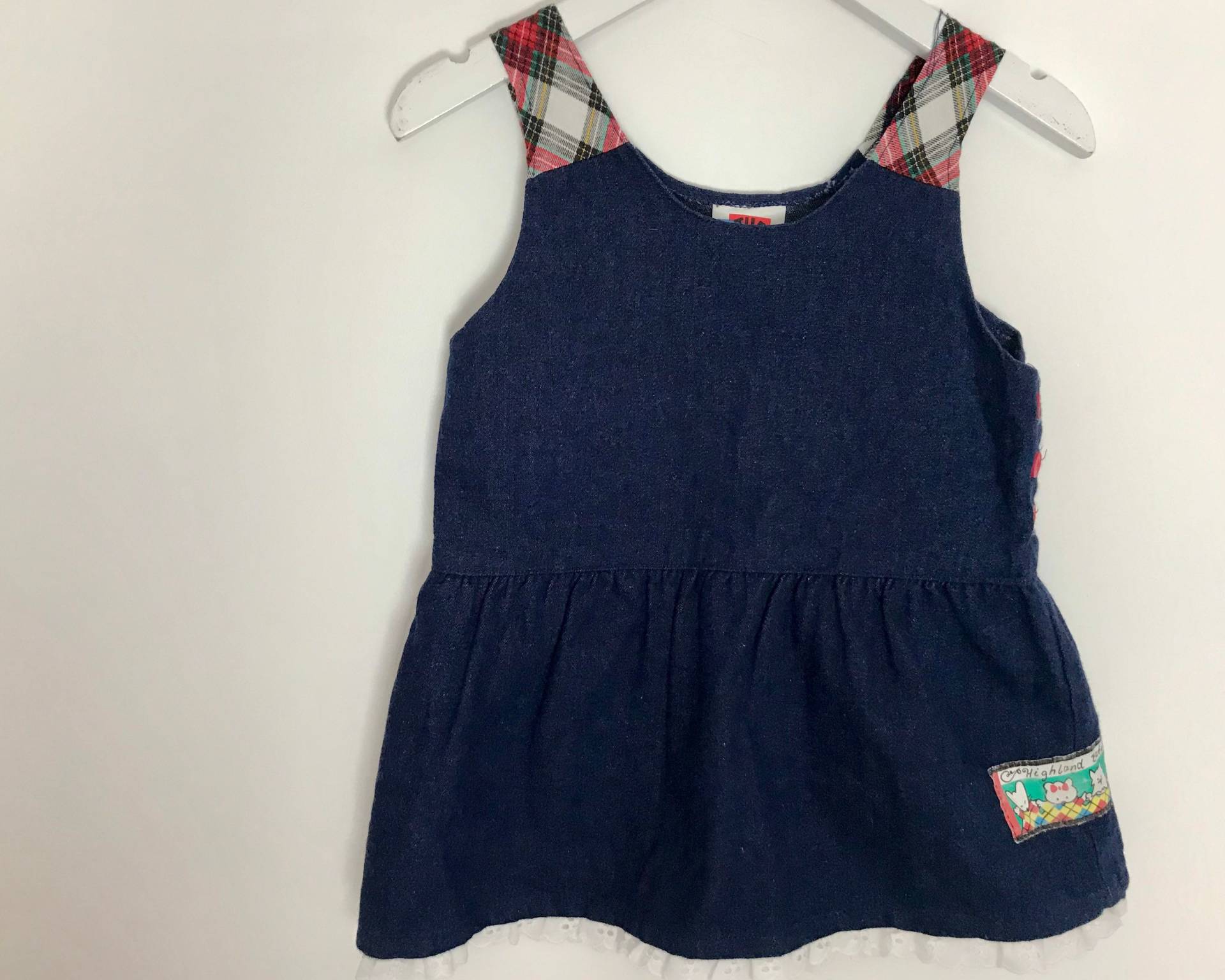 Vintage 1990Er Kleid 18-24 Monate Mädchen Marineblau Kariert Pullover Ärmellos Retro von OrangesandLemonsJnr