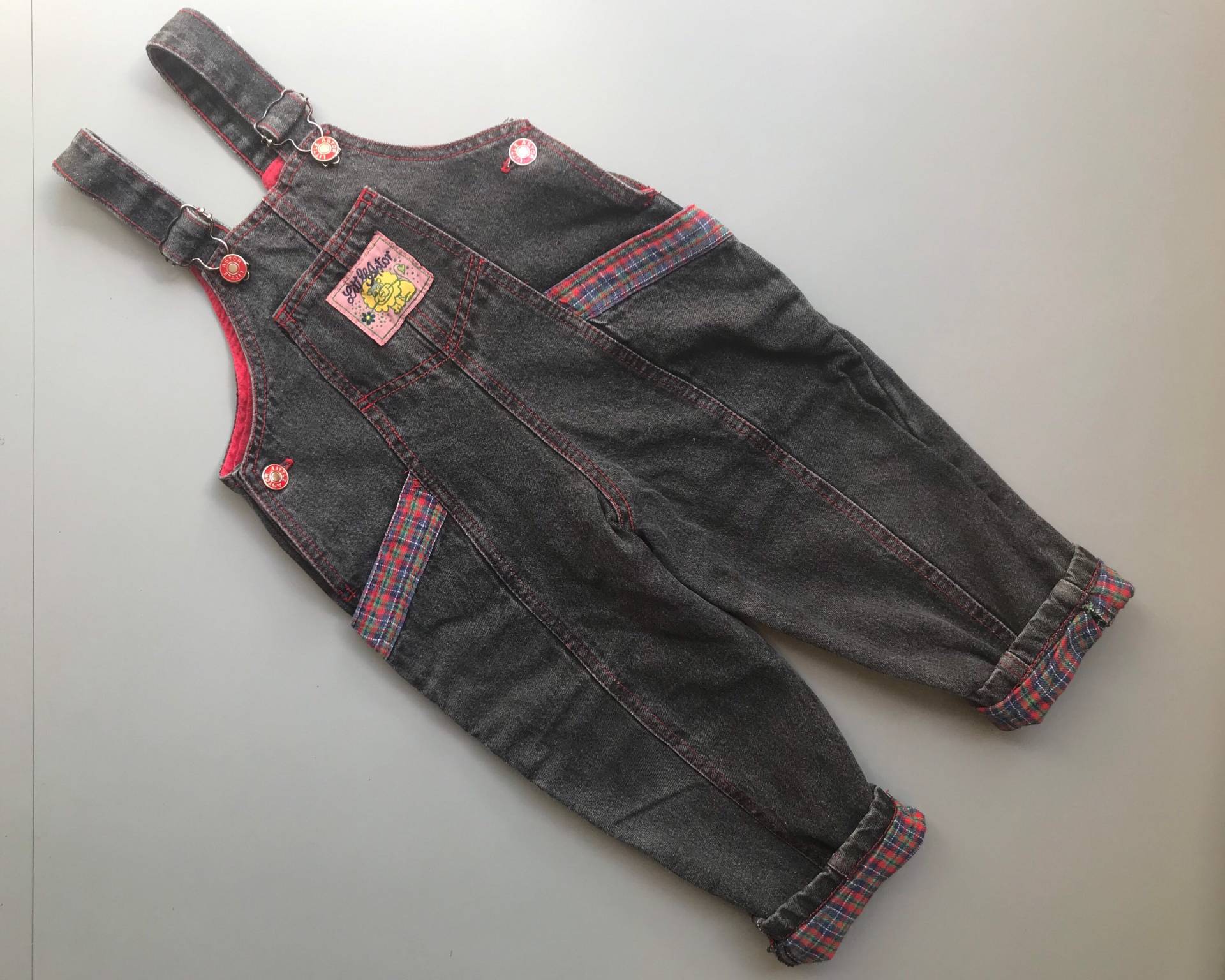 Vintage 1990Er Schwarze Jeans Karierte Overalls Mädchen Baby Junge Retro Latzhose 9-12 Monate von OrangesandLemonsJnr