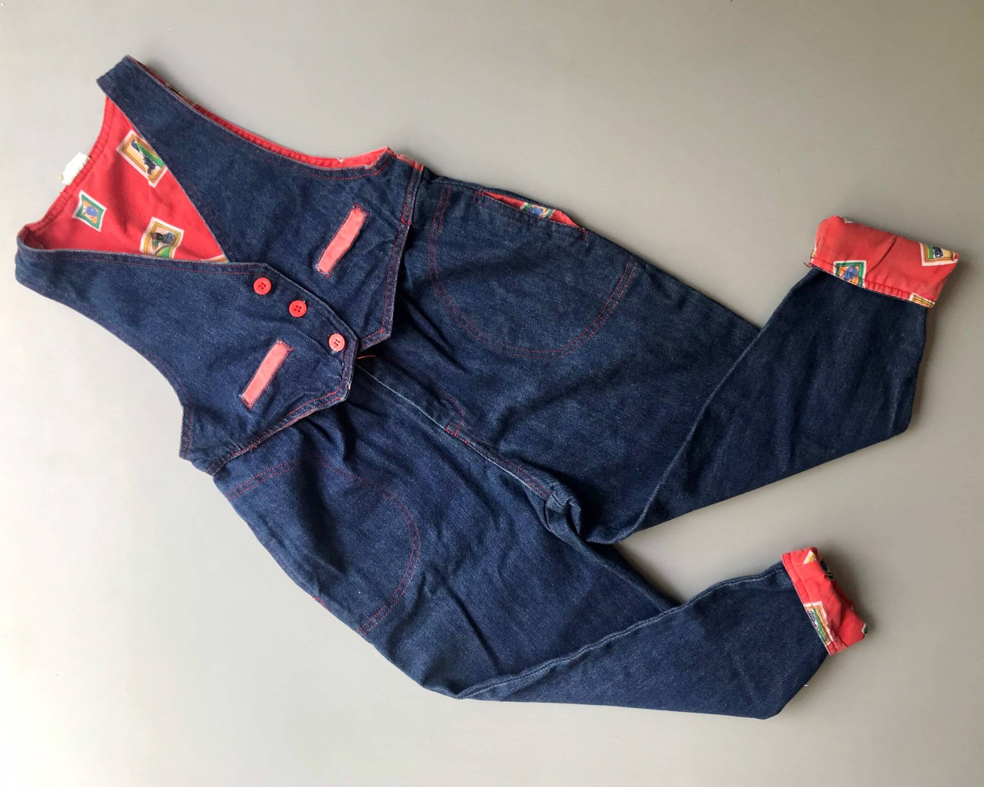 Vintage Jeans Overalls 5-6 Jahre Latzhose Mädchen Junge Retro 1980Er 1990Er Rot Futter von OrangesandLemonsJnr