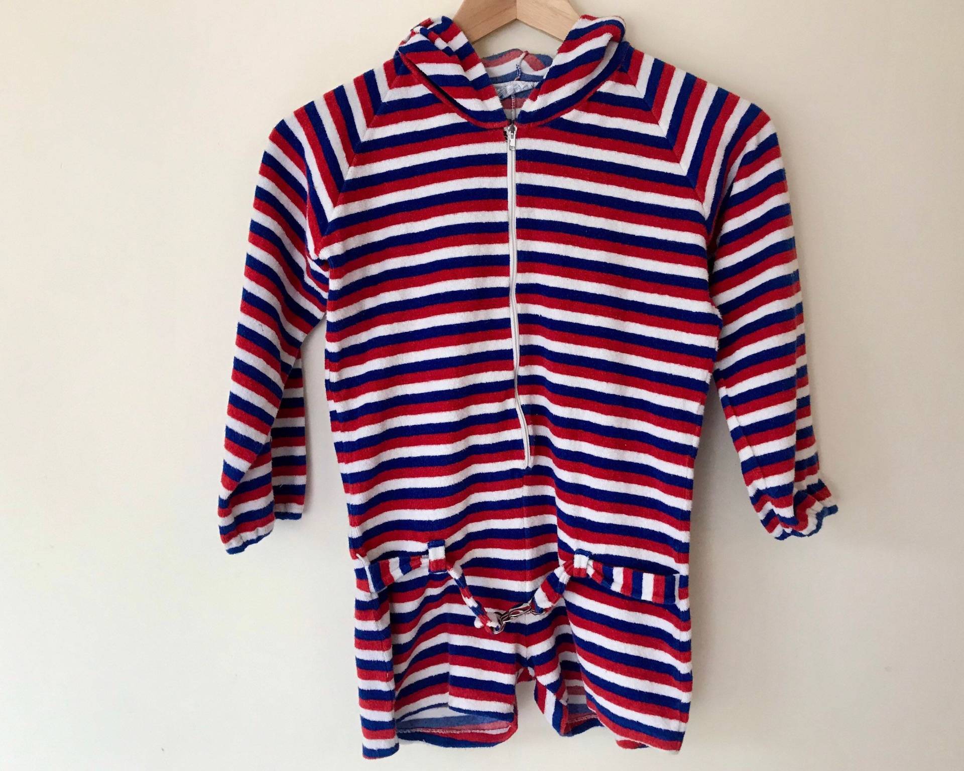 Vintage Jumpsuit Mädchen Junge 5-6 Jahre 1970Er Gestreift Frottee Aufhängung Retro Playsuit Hell von OrangesandLemonsJnr