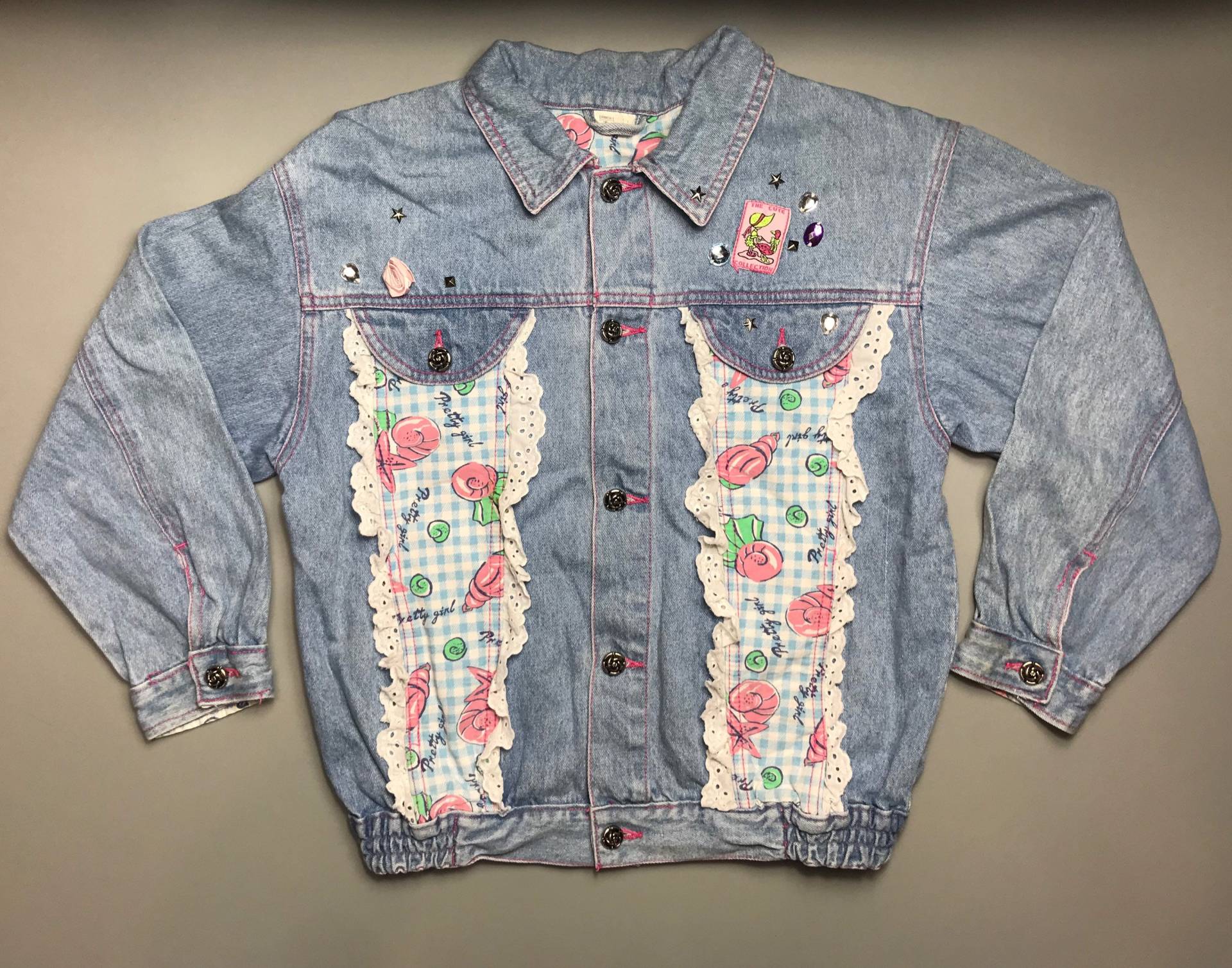 Vintage Mädchen Jeansjacke 1990Er 9-10 Jahre Florale Spitze Retro von OrangesandLemonsJnr