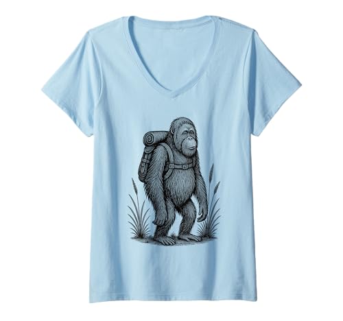 Damen Wandern Orang-Utan Rucksackreisen Cottagecore Wildlife Natur T-Shirt mit V-Ausschnitt Damen Wandern Orang-Utan Rucksackreisen Cottagecore Wildlife Natur T-Shirt mit V-Ausschnitt von Orangutan Hiker Trekking Hike Merch.