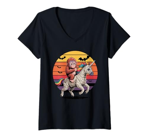 Damen Halloween Mumie Einhorn Orang-Utan Orang-Utans T-Shirt mit V-Ausschnitt von Orangutans Orangutan Lover Gifts