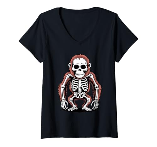 Damen Halloween Orang-Utan Skelett Gruselige Orang-Utans T-Shirt mit V-Ausschnitt von Orangutans Orangutan Lover Gifts