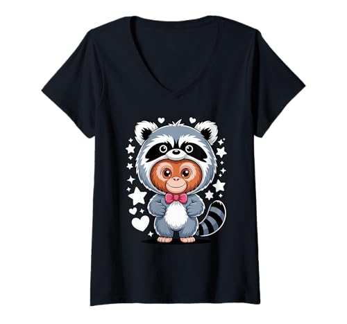 Damen Kawaii Orang-Utan Waschbär Kostüm Orang-Utans T-Shirt mit V-Ausschnitt von Orangutans Orangutan Lover Gifts