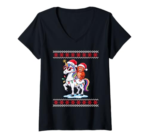 Damen Weihnachten Orang-Utan Einhorn Sonnenbrille Orang-Utans T-Shirt mit V-Ausschnitt Damen Weihnachten Orang-Utan Einhorn Sonnenbrille Orang-Utans T-Shirt mit V-Ausschnitt von Orangutans Orangutan Lover Gifts