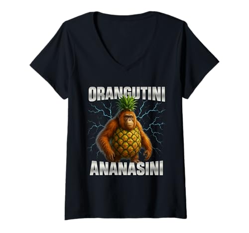 Damen Italian Brainrot - Meme - AFFE, Banane T-Shirt mit V-Ausschnitt von Orangutini Ananasini - Italian Brainrot Orangutan