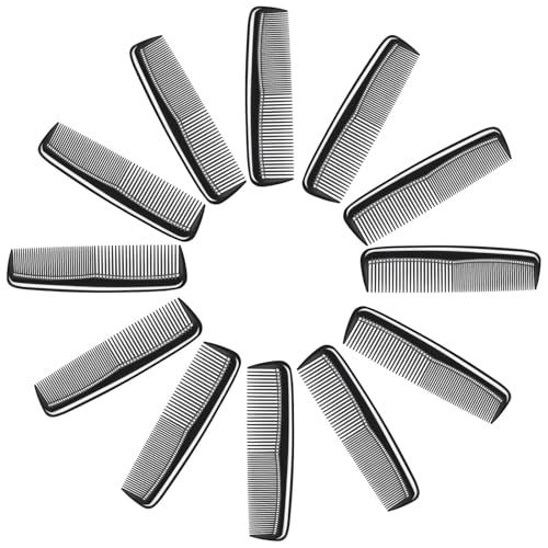 Oranllow 12 Stück Taschen-Haarkämme, 12,7 cm Kämme für Männer und Frauen, reisefreundlich, Dual-Density-Zähne für kurzes Haar, Bärte, Schnurrbärte und Koteletten (schwarz) von Oranllow