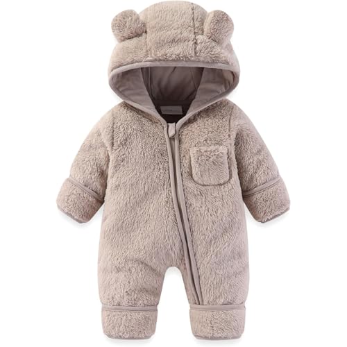 Baby Schneeanzüge Winter Overall Kapuzenmantel Winter Strampler Fleece Overall mit Fuß für Babys Neugeborene Kleinkind Mädchen Jungen Warm Jumpsuit Overall Kälteschutz für (01-Light Gray, 3-6 Months) von Orbgons