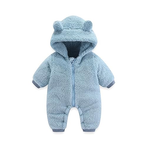 Baby Schneeanzüge Winter Overall Kapuzenmantel Winter Strampler Fleece Overall mit Fuß für Babys Neugeborene Kleinkind Mädchen Jungen Warm Jumpsuit Overall Kälteschutz für (A-Sky Blue, 6-9 Months) von Orbgons