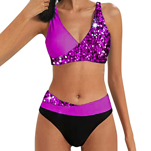 Bikini Damen GroßE Brüste Bauchweg Streifen Bademode Zweiteiliger Push Up Sexy Farbblockdruck Brustpolster Swimsuit Frauen Bikini Set Knot Triangel Bikini Swimsuit Bademode Zweiteiliger Badeanzug von Orbgons