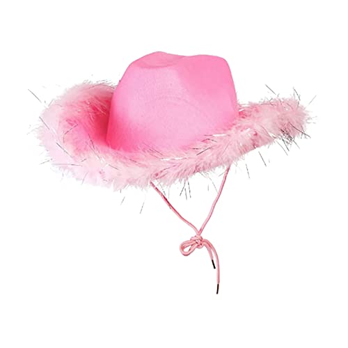 Cowboyhut mit Federn für Karneval 80er Dating-Party, Rosa Hut mit Feder, flauschiger Federrand, Erwachsenengröße, Cowboyhut für Bachelorette-Kostümparty, Spiel-Anzieh-Outfits für Frauen Mädchen von Orbgons