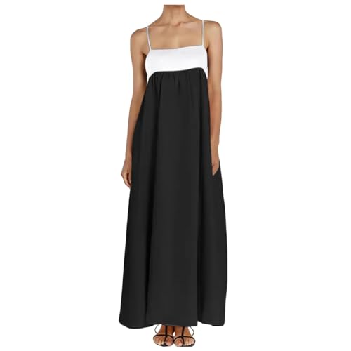 Damen Kleider V-Ausschnitt Spaghettiträger A-Linien Freizeitkleid Spaghettiträger-Kleid Elegante Kleider Damen Damen Ärmellos Strandkleid Minikleid Festkleid Kurzes Kleider (Black, L) von Orbgons