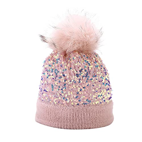 Damen Outdoor warme Strickmütze gefärbt Ball Pailletten Mütze Gehörschutz Mütze im Winter Wintermütze Fell (PK2, One Size) von Orbgons