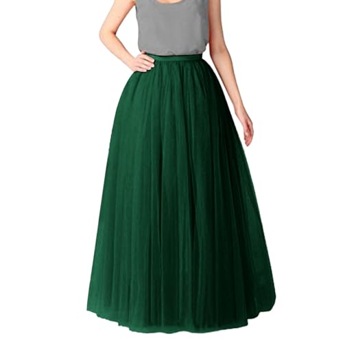 Faltenrock Tüllrock Lang, Tüllrock A Linie Elastischer Hoher Bund Midirock Damen Mesh Großer Saum Langer Rock, Schwarz Blau Grün Rock Tüll Unterrock, Faschingskostüme, Karneval (02 Green, One Size) von Orbgons