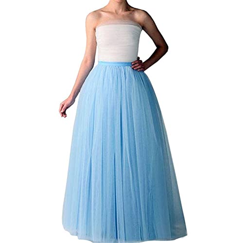 Faltenrock Tüllrock Lang, Tüllrock A Linie Elastischer Hoher Bund Midirock Damen Mesh Großer Saum Langer Rock, Schwarz Blau Grün Rock Tüll Unterrock, Faschingskostüme, Karneval (03 Blue #2, One Size) von Orbgons