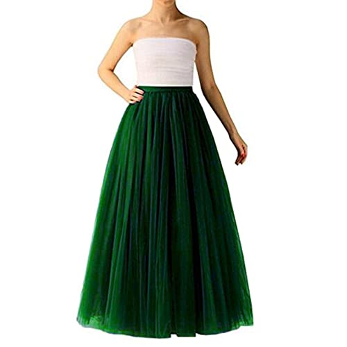Faltenrock Tüllrock Lang, Tüllrock A Linie Elastischer Hoher Bund Midirock Damen Mesh Großer Saum Langer Rock, Schwarz Blau Grün Rock Tüll Unterrock, Faschingskostüme, Karneval (03 Green #4, One Size) von Orbgons
