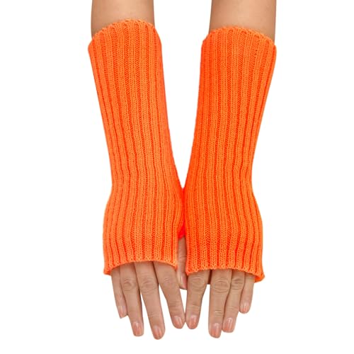 Fingerlose Handschuhe für Damen Handgelenk Warme Unisex Lange Stricken Armstulpen Halbfinger Handschuhe für Männer Frauen Handschuhe Fingerlose Fäustlinge Handwärmer Arm Wärmer (Orange, One Size) von Orbgons