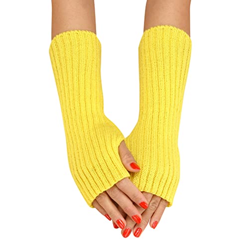 Fingerlose Handschuhe für Damen Handgelenk Warme Unisex Lange Stricken Armstulpen Halbfinger Handschuhe für Männer Frauen Handschuhe Fingerlose Fäustlinge Handwärmer Arm Wärmer (Yellow, One Size) von Orbgons