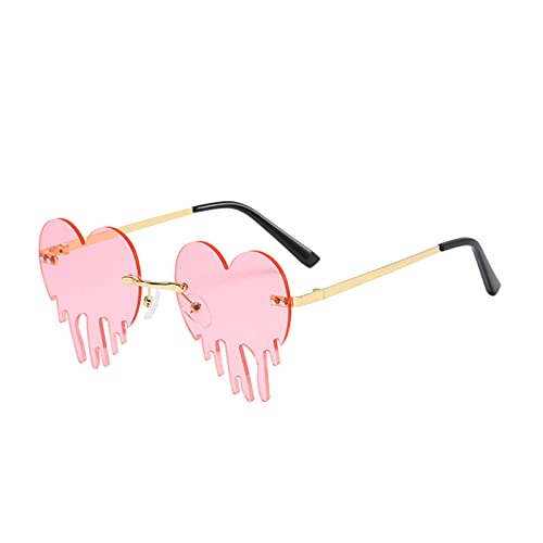 Herz Sonnenbrille für Damen Herren, Unregelmäßig Randlos Bunte Herzform Sonnenbrille, Lustige Neon Brille HerzBrille Hippie, Retro Party Sonnenbrille, Randlose Interessant Brille, (Pink, One Size) von Orbgons