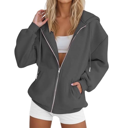 Hoodie Damen Sweatjacke Kapuzenjacke Winter Lang Sweatshirt Kapuzenpullover Mit Kapuzze Reißverschluss Mantel Oversize Pullover Jacke Baumwoll Sportjacke Trainingsjacke Oversize (Dark Gray #2, XXXL) von Orbgons