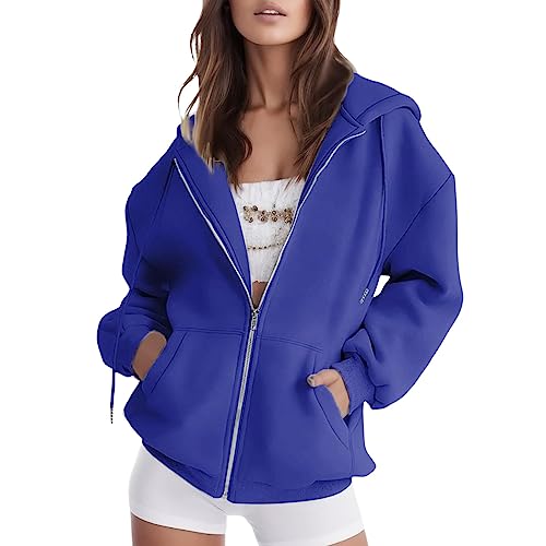 Hoodie Damen Sweatjacke Kapuzenjacke Winter Lang Sweatshirt Kapuzenpullover Reißverschluss Mantel Oversize Pullover Casual Kapuzenpullover Mit Reißverschluss Zipper Hoodie Kapuzenjacke (Blue, XXL) von Orbgons