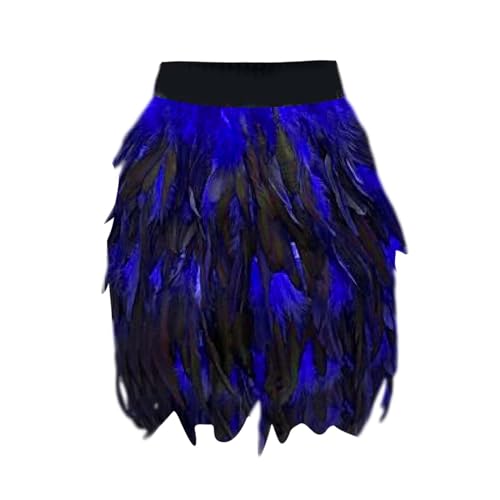 Karneval Kostüm Federrock Damen Retro Faschingskostüme Festival Outfit Pfau Kostüm Rockabilly Minirock Tüllrock Damen Ballettkleidung Damen Rock Klassisch Federrock Elastisch (03 Blue, XXXL) von Orbgons