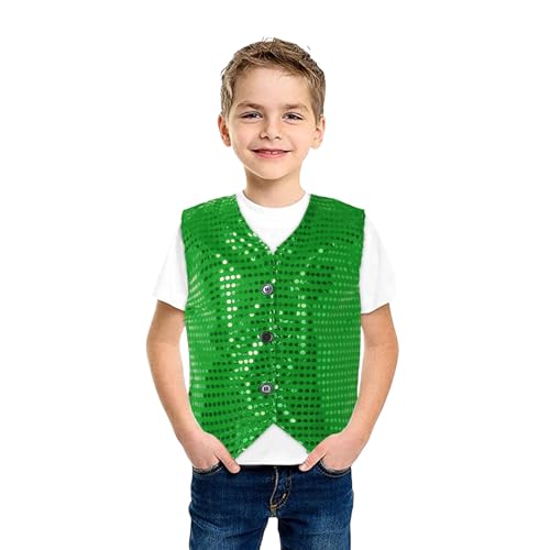 Kinder Pailletten Weste ärmellos V-Ausschnitt, Glitzer Weste Jacke Festlich Party Tanzbekleidung Bühnenauftritt Hip Hop Jazz Street Dance Kleidung Tanzkostüm Performance-Kostüm (Green, 8-9 Years) von Orbgons