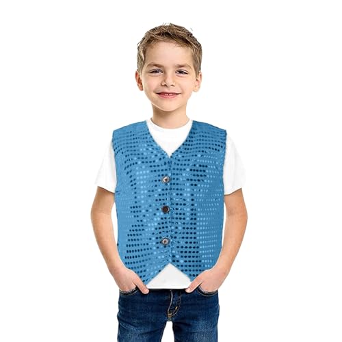 Kinder Pailletten Weste ärmellos V-Ausschnitt, Glitzer Weste Jacke Festlich Party Tanzbekleidung Bühnenauftritt Hip Hop Jazz Street Dance Kleidung Tanzkostüm Performance-Kostüm (Light Blue, 5-6 Years) von Orbgons