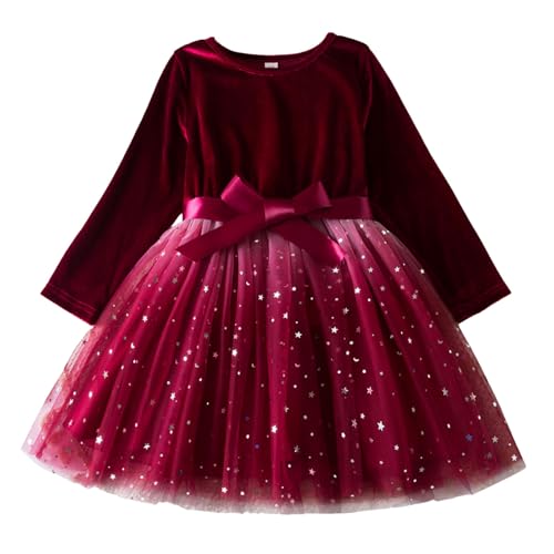 Kleid Rot Glitzer Weihnachten Kleid Baby Maedchen Kleinkind Langarm Tüll Tutu Party Kleider First Christmas Winterkleid Weihnachten Baby Kleidung Weihnachtskleidung Maedchen (01 Red, 2-3 Years) von Orbgons