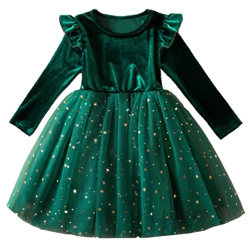 Kleid Rot Glitzer Weihnachten Kleid Baby Maedchen Kleinkind Langarm Tüll Tutu Party Kleider First Christmas Winterkleid Weihnachten Baby Kleidung Weihnachtskleidung Maedchen (02 Green, 2-3 Years) von Orbgons