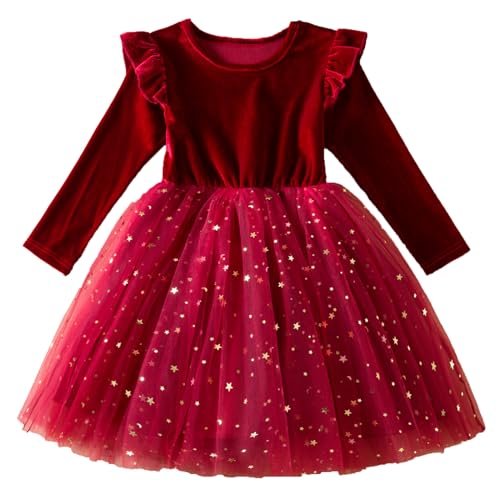 Kleid Rot Glitzer Weihnachten Kleid Baby Maedchen Kleinkind Langarm Tüll Tutu Party Kleider First Christmas Winterkleid Weihnachten Baby Kleidung Weihnachtskleidung Maedchen (02 Red, 18-24 Months) von Orbgons